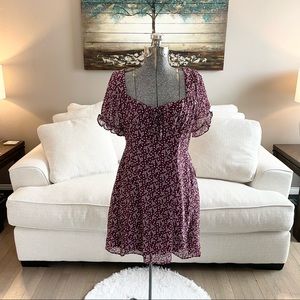 Purple pinkish floral print short sleeve Flowey dress